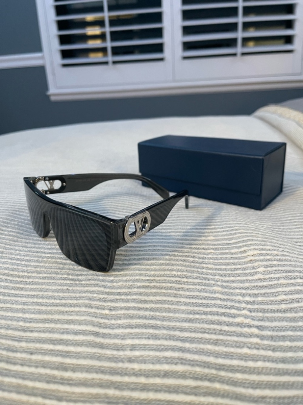Louis Vuitton Black Shield Sunglasses with Silver LV Detail